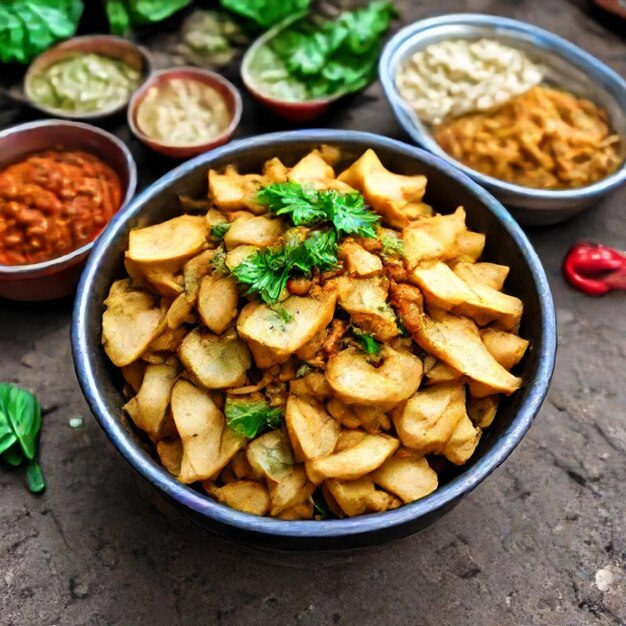 Photo a bowl of food with some food in it