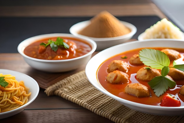 A bowl of food with a spoon and a bowl of curry