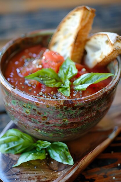 Photo a bowl of food with a variety of ingredients including basil basil and bread