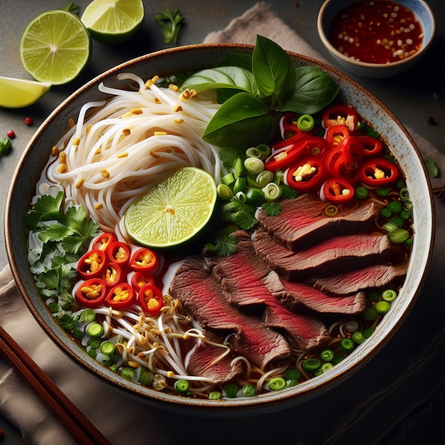 a bowl of food with a variety of vegetables and noodles