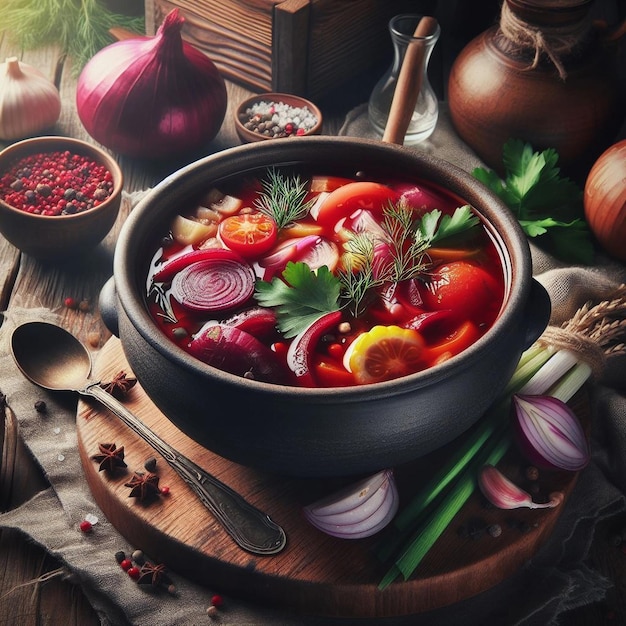 a bowl of food with vegetables and a bowl of soup