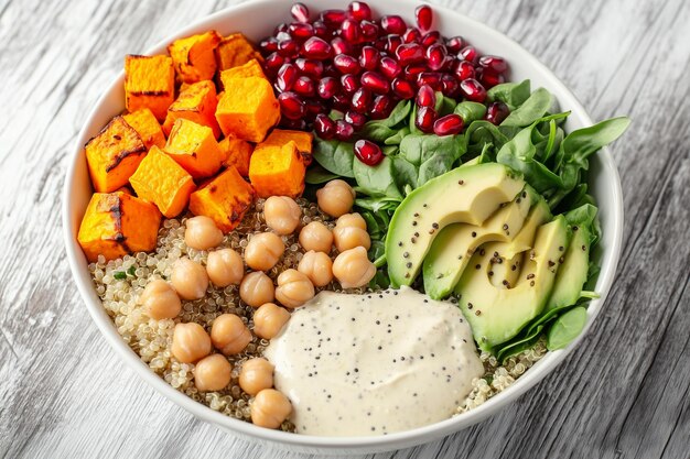 a bowl of food with a white bowl of food with avocado avocado and avocado