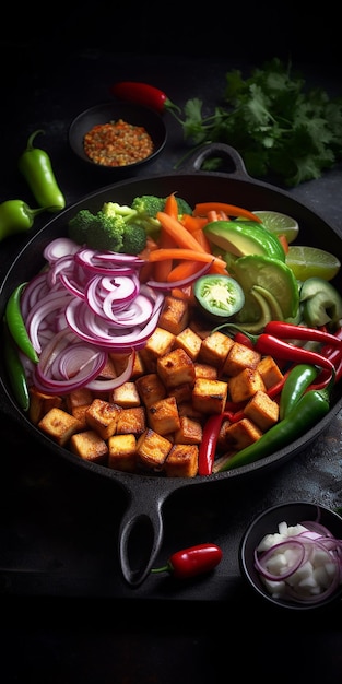 A bowl of food with the word tofu on it