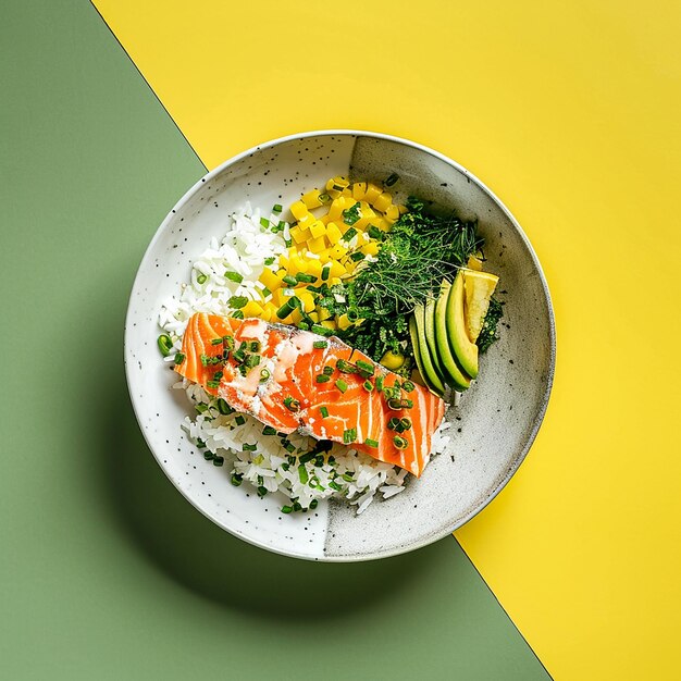 Photo a bowl of food with a yellow stripe on the side