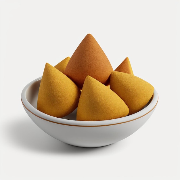 A bowl of fortune cookies with a brown rim and a white background.