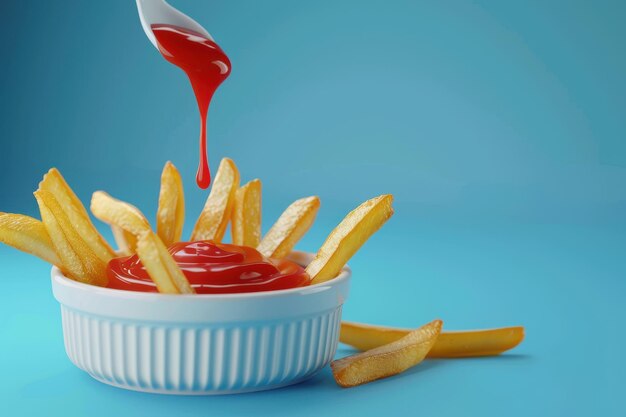 Photo a bowl of french fries with ketchup dripping from it