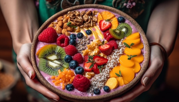 A bowl of fresh berries and yogurt generated by AI