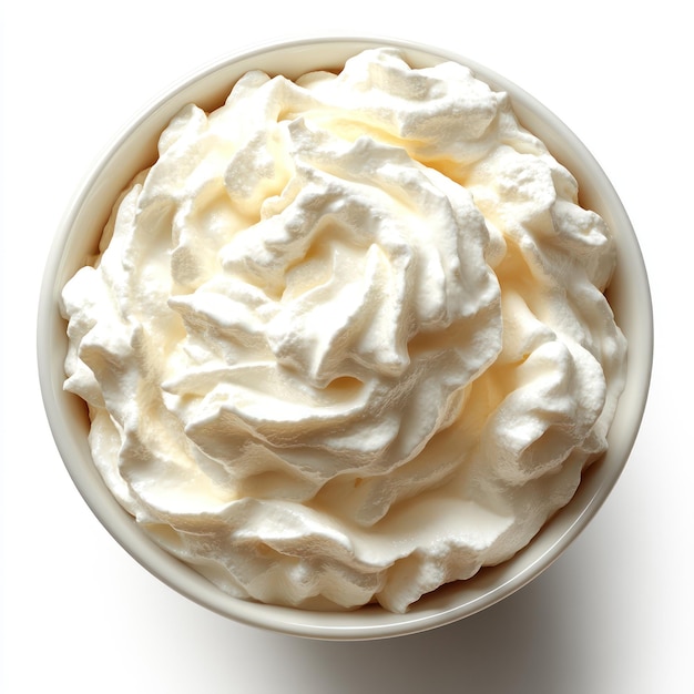 A bowl of fresh Greek yogurt or sour cream shown in 3D with smooth creamy texture and natural appearance