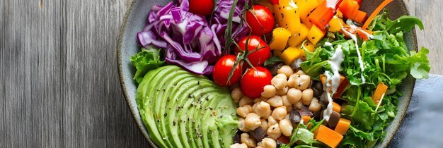 Photo bowl of fresh vegetable salad