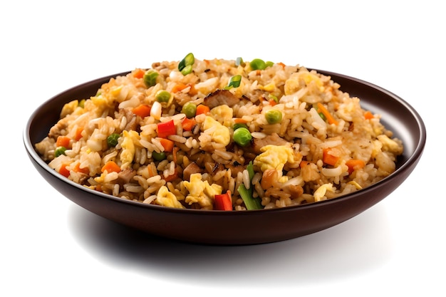 A bowl of fried rice with vegetables and egg