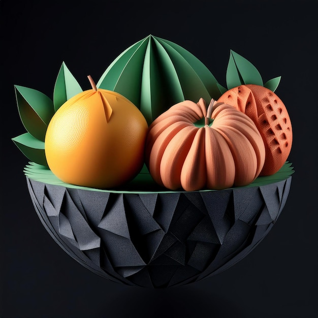 a bowl of fruit and a black background with a black background