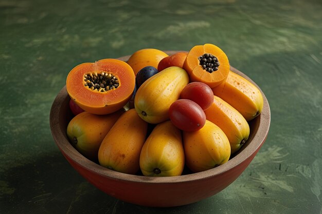 Photo a bowl of fruit including a bunch of bananas and other fruit