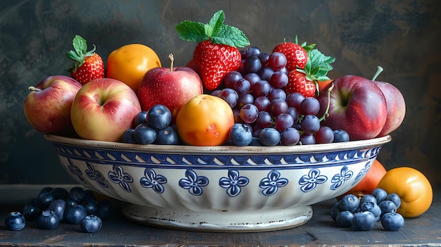 a bowl of fruit including strawberries strawberries and blueberries