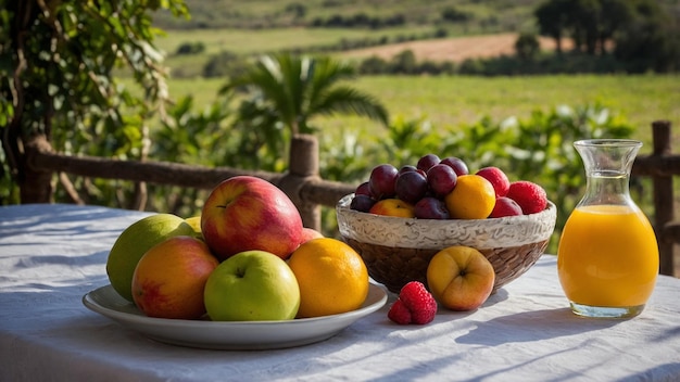 a bowl of fruit is next to a bowl of fruit