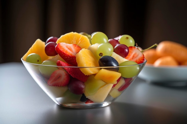 A bowl of fruit is filled with a variety of fruit.