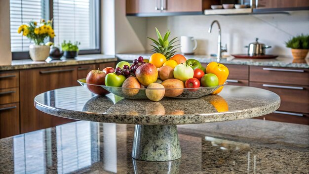 Photo a bowl of fruit is on a marble counter top