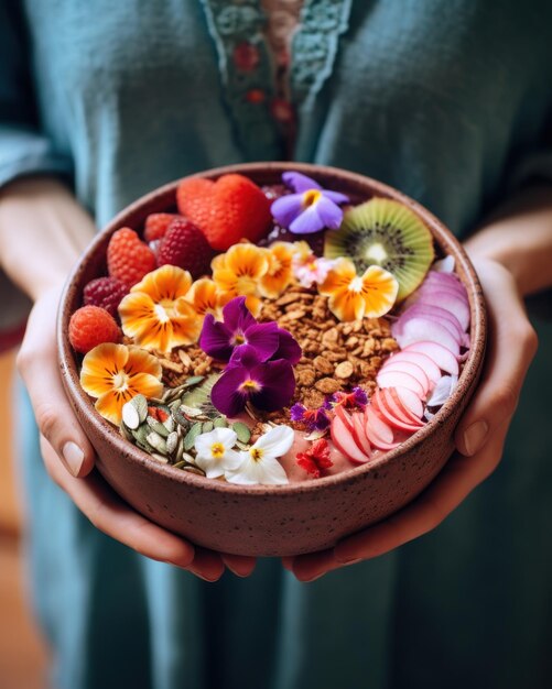 Photo a bowl of fruit and nuts has a variety of fruits in it