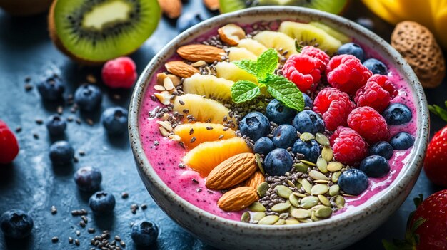 a bowl of fruit and nuts with almonds and almonds