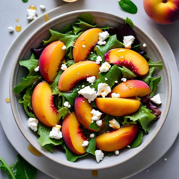 Photo a bowl of fruit salad with a bunch of leaves and cheese