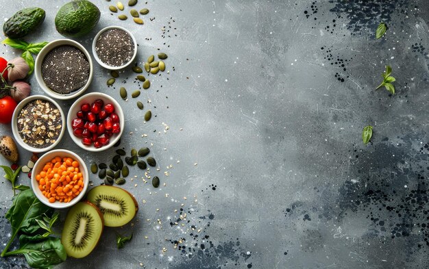 A bowl of fruit and vegetables is displayed on a counter