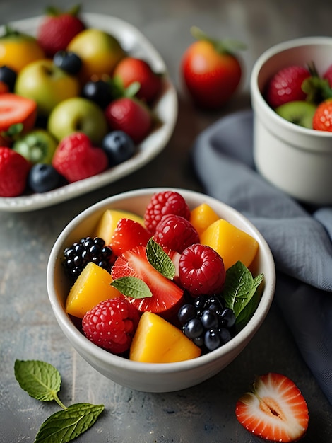 a bowl of fruit with a bowl of fruit on it