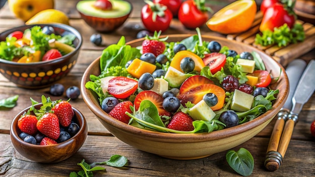 Photo a bowl of fruit with a bowl of fruit on the table