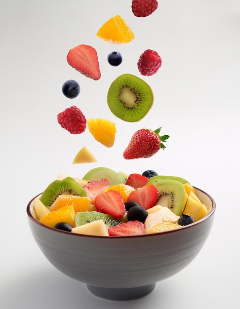 Photo a bowl of fruit with a bunch of different colors of kiwi and kiwi