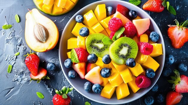 a bowl of fruit with a fruit salad in it