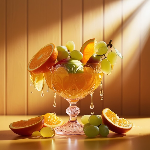 Photo a bowl of fruit with grapes and oranges on a table