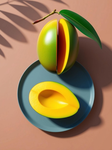 Photo a bowl of fruit with a palm leaf on it and a shadow on the wall