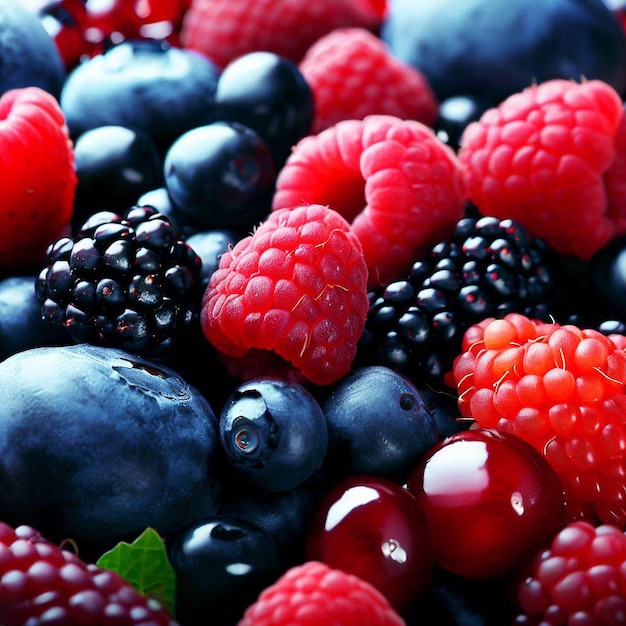 A bowl of fruit with raspberries and blackberries.