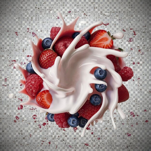 Photo a bowl of fruit and yogurt with a splash of milk