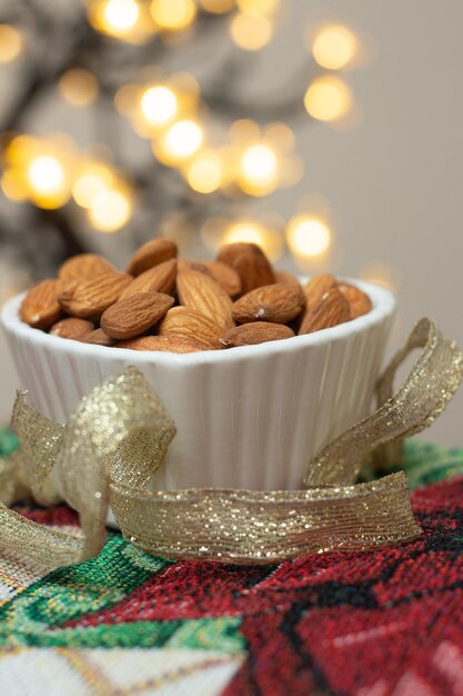 Bowl full of almonds Christmas time