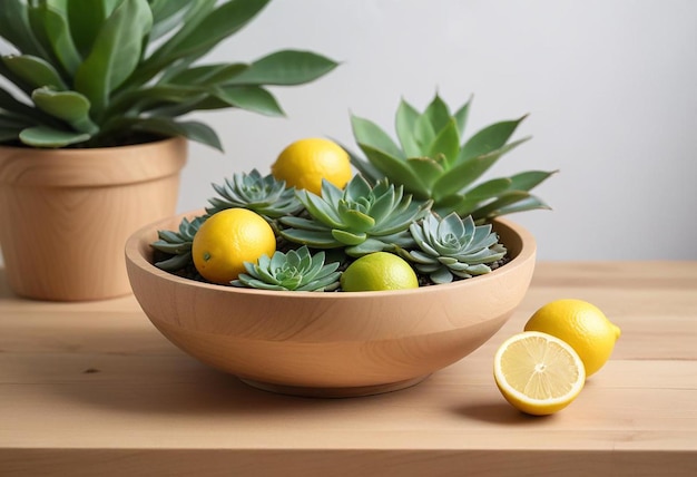 Photo a bowl full of lemons and lemons on a table