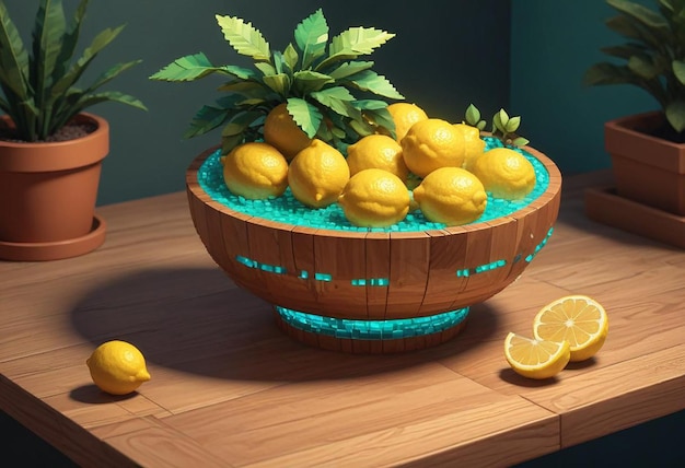 Photo a bowl full of lemons and lemons on a table