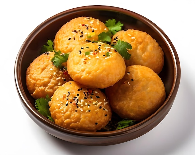 Bowl full of raj kachori on white background