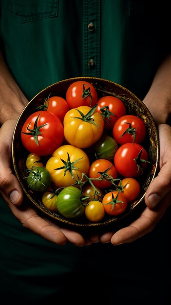 A bowl full of tomatoes on hand