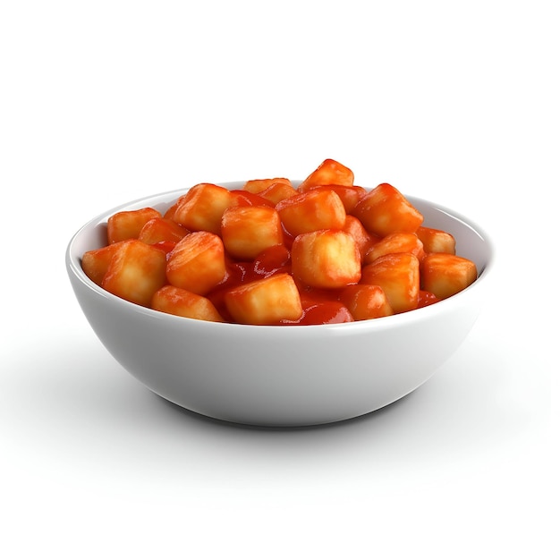 Bowl of gnocchi with tomato sauce isolated on white background