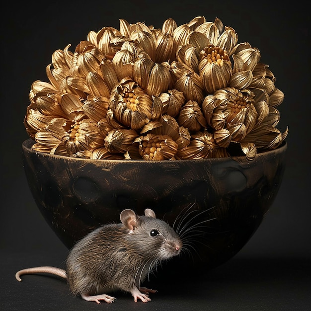 a bowl of gold leafed rat with gold leaves in it