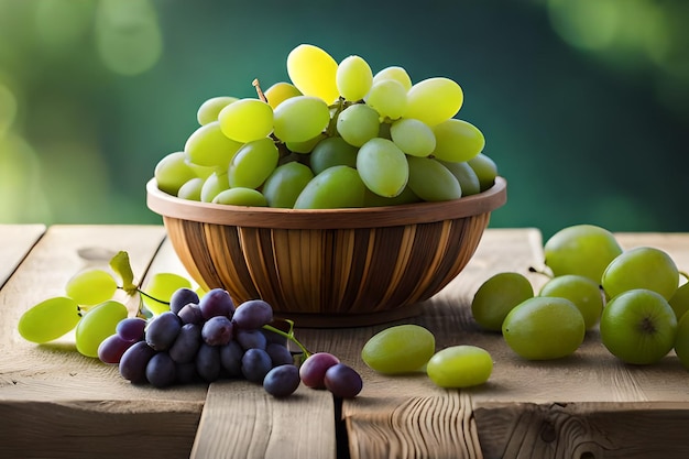 a bowl of grapes with a green background and a green background with a green background.