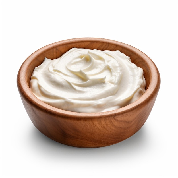 Bowl of Greek yogurt on white background