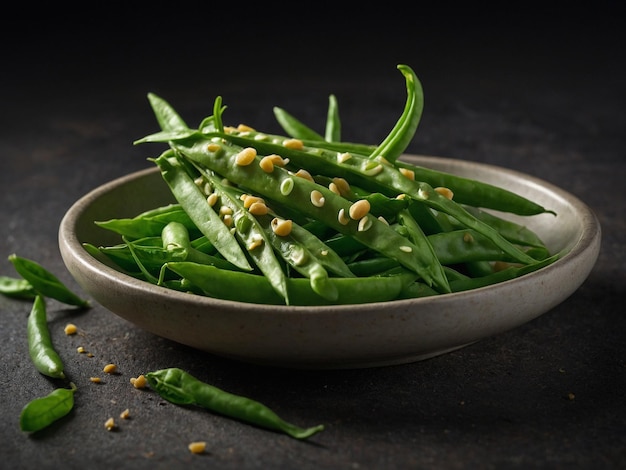 a bowl of green beans and a bowl of peas