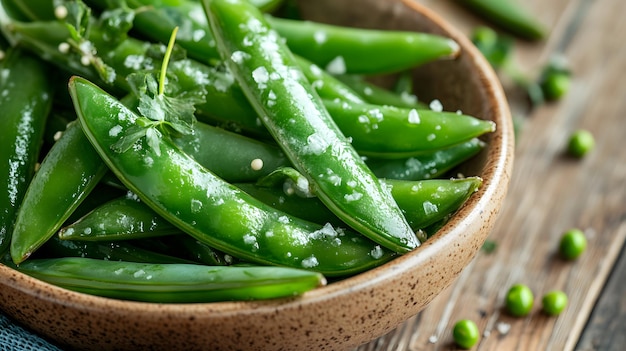 a bowl of green beans with a few drops of water on it