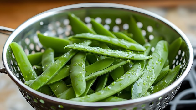 a bowl of green beans with a few green beans