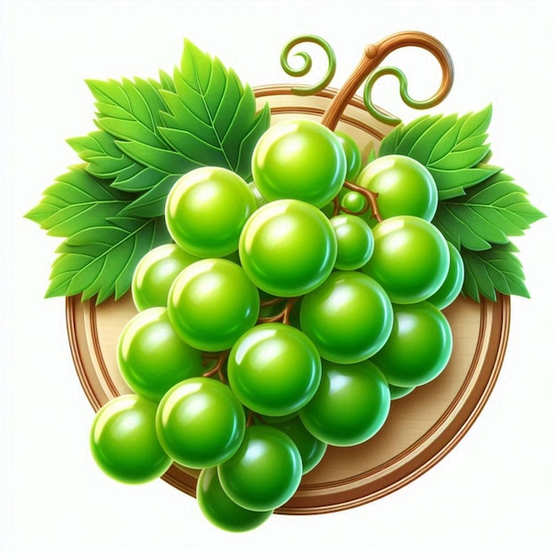 a bowl of green grapes with a wooden handle