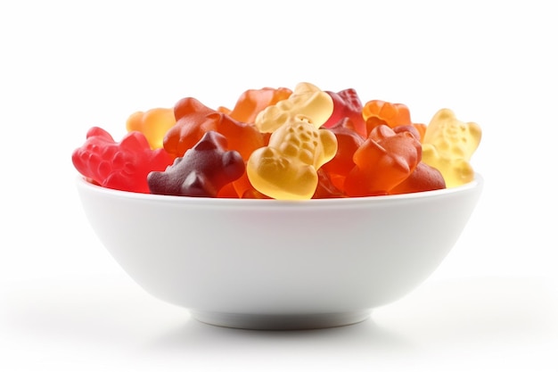 A bowl of gummy bears is filled with jelly.