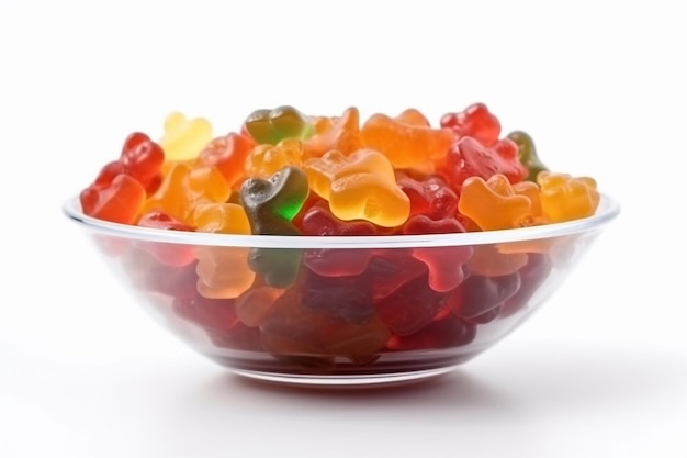 A bowl of gummy bears is filled with jelly.