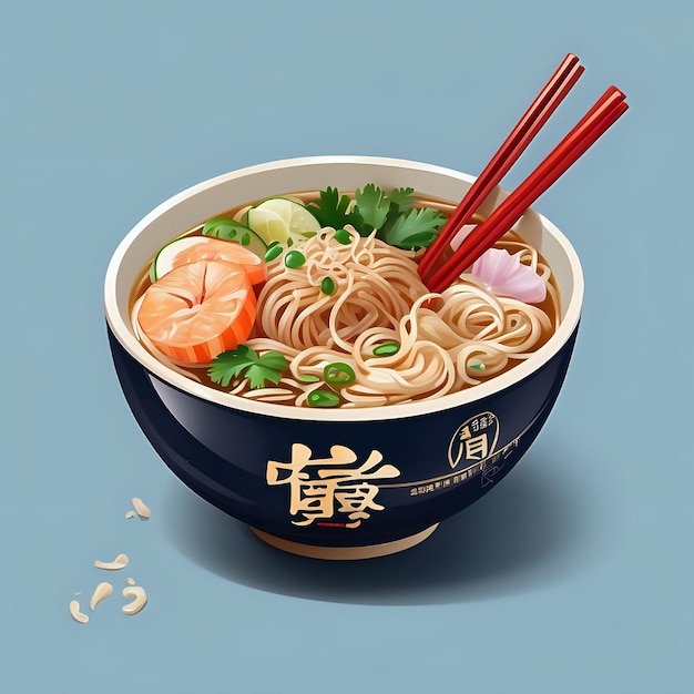 Bowl of healthy asian vegetable noodle soup with Chopsticks