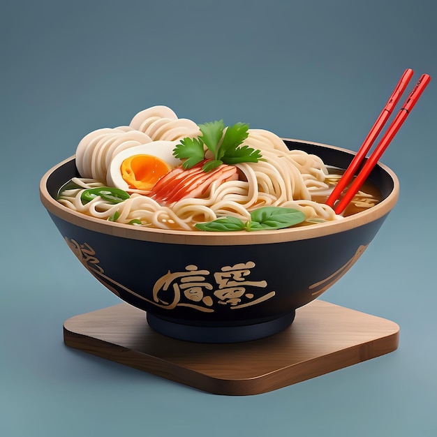 Bowl of healthy asian vegetable noodle soup with Chopsticks