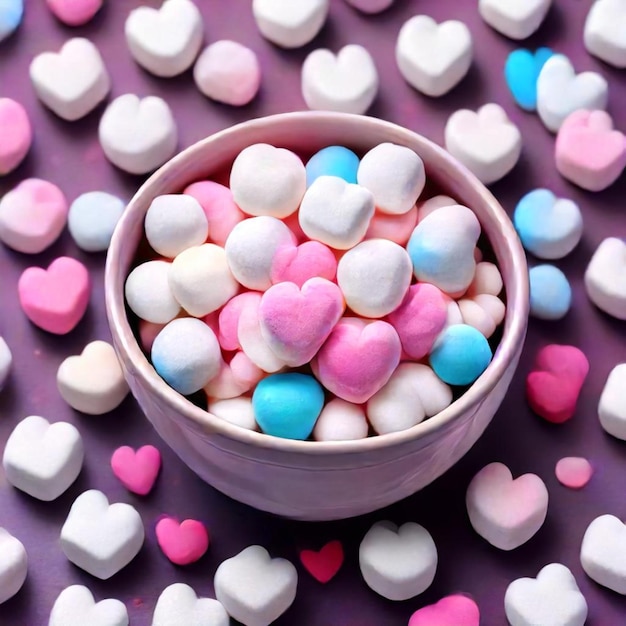 Photo a bowl of heart shaped candy with hearts in the center